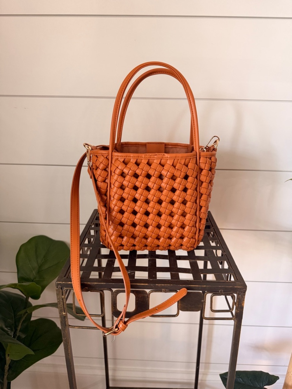 Woven Mini Crossbody Tote in Tan